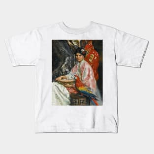 Lady With A Parrot by Julius LeBlanc Stewart Kids T-Shirt